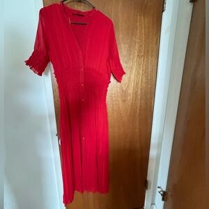 Zara Vibrant Red Maxi Chiffon Dress Size L